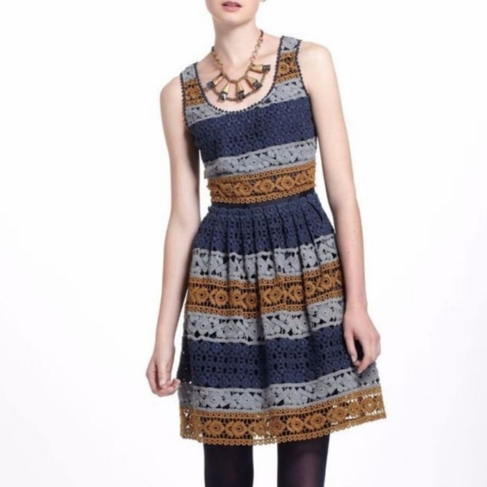 Anthropologie Maeve Crochet Colorblock Dress SzS - Picture 1 of 9